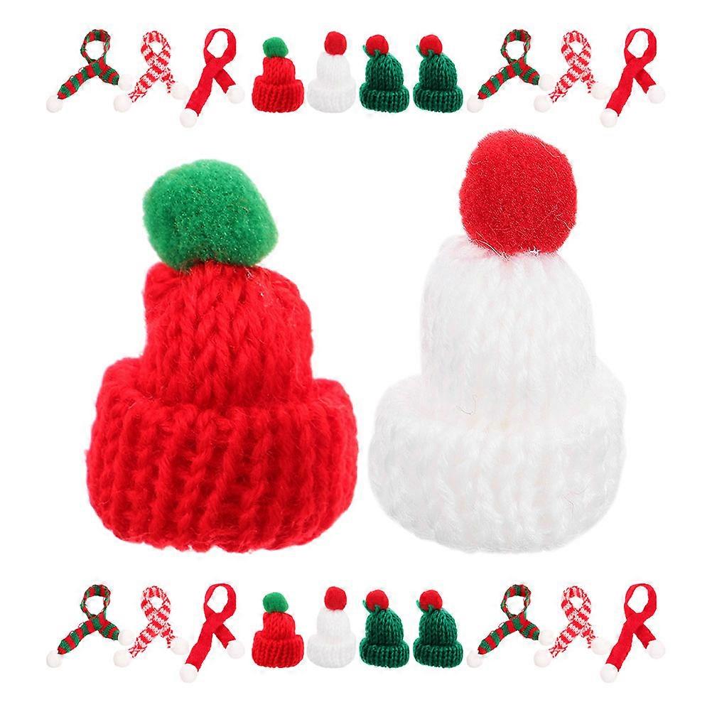 Mini Christmas Knit Hats Scarf 12Pcs for DIY Assorted Color Woolen Yarn