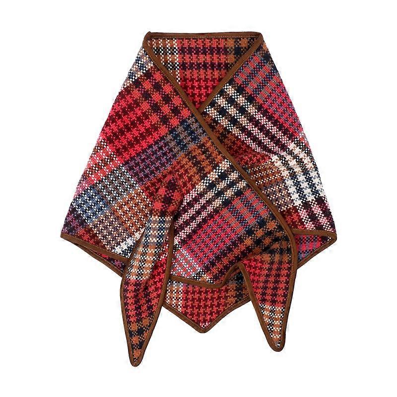 Warm Wool Plaid Scarf Wrap, Oversized Triangle Shawl for Fall & Winter