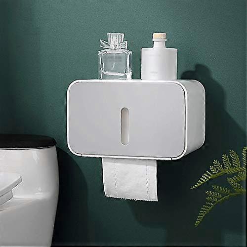 Waterproof Toilet Paper Holder Wall Mounted Bathroom Tissue Box Shelf with Foldable Storage Rack