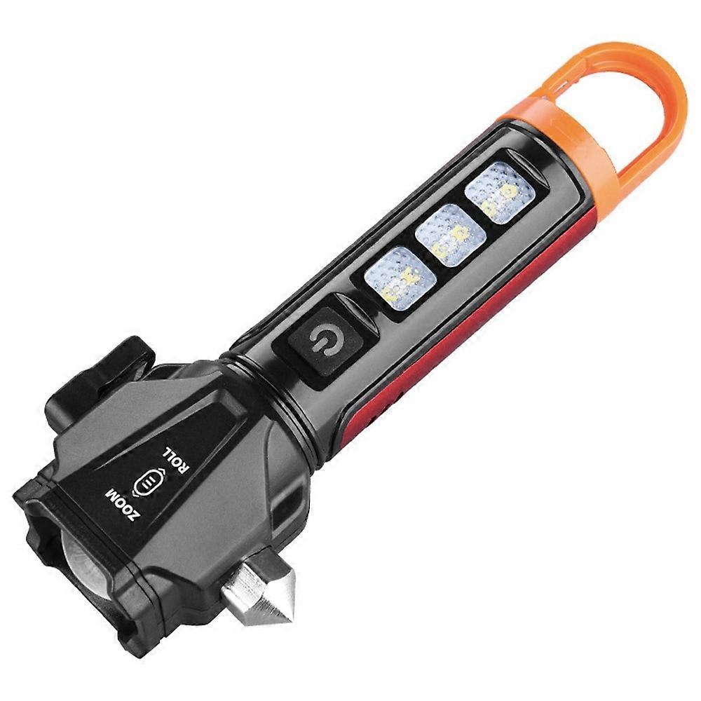 Safety Hammer Flashlight USB Charged with Side Light / Cutting Tool / Multi-Function Car Emergency White Laser Torch