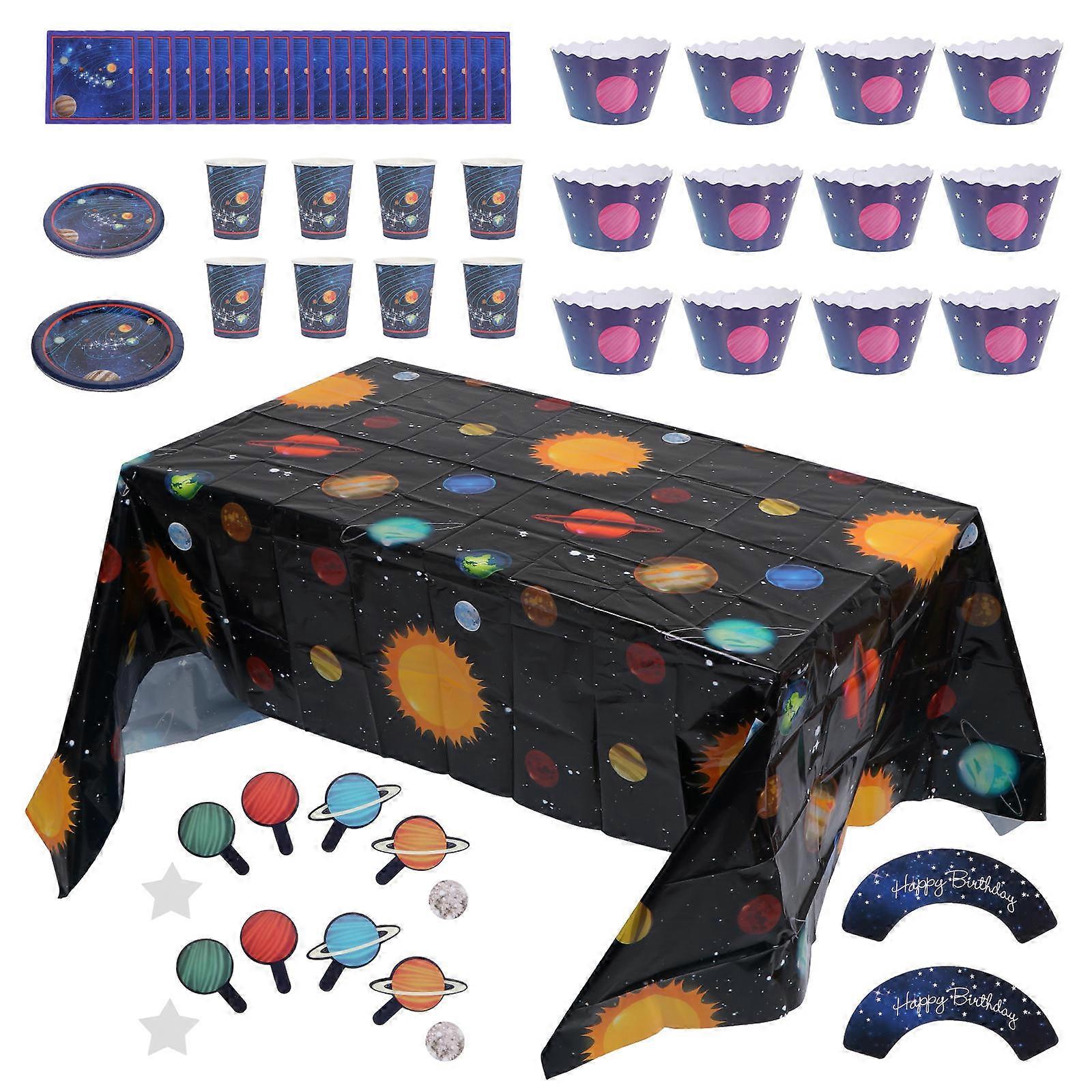 Paper Flatware Set Planet Tableware Set for Party Use 69Pcs Included