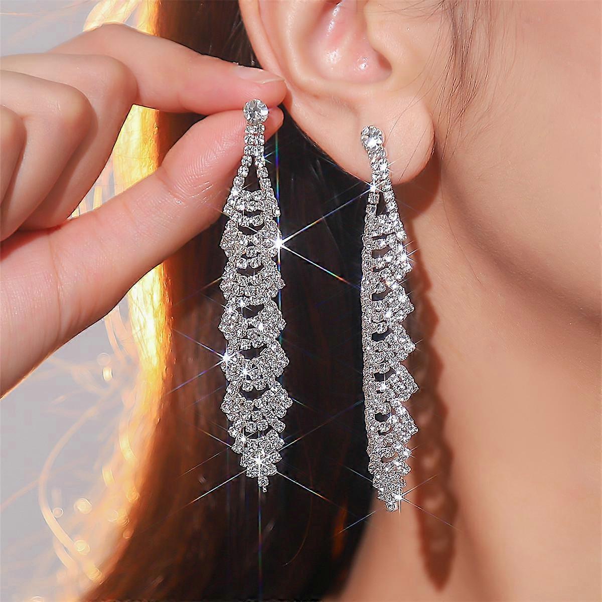 Light luxury full diamond long earrings