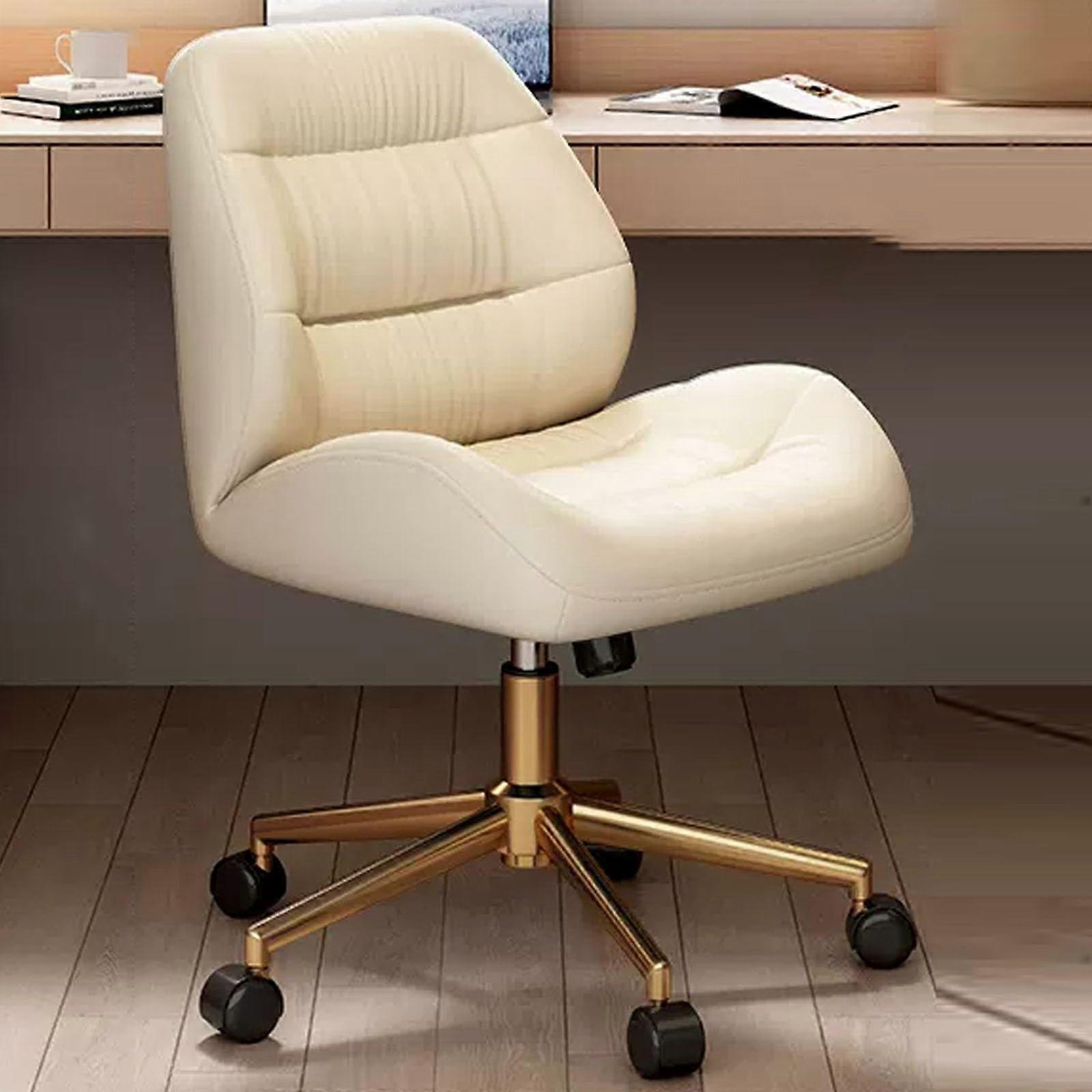 Adjustable Swivel Vanity Chair with Wheels and Backrest, Armless Design for Dressing Table, White