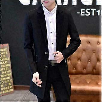 Mens Lapel Collar Slim Long Trench Coat Jacket Formal Prom Blazers Suit Outwear
