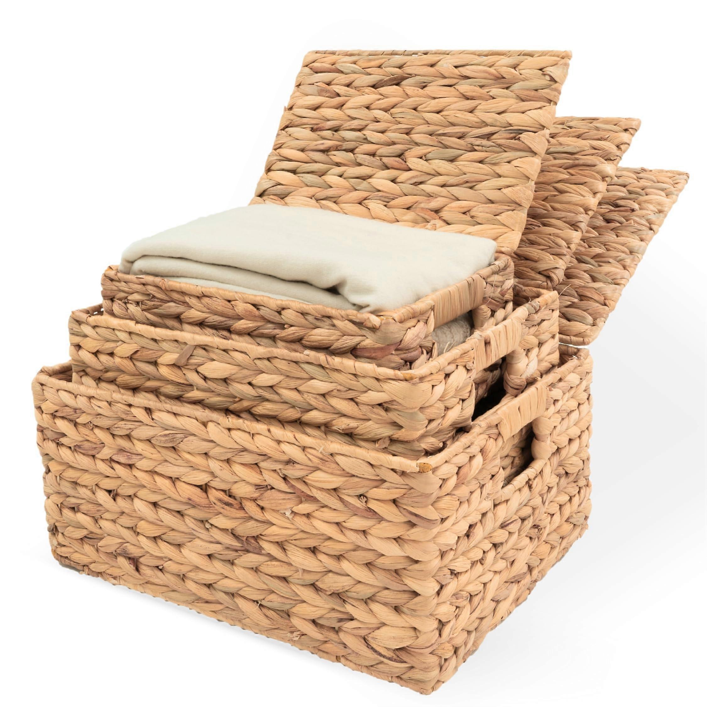 Wicker Storage Basket with Lid, Large Handwoven Rattan Style Decorative Box for Home Organization