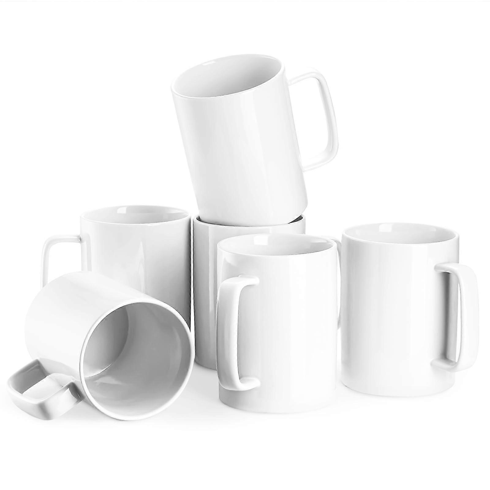 Porcelain Coffee Mugs Set of 6, Large 18oz Cups with Big Handle, Microwave and Dishwasher Safe White