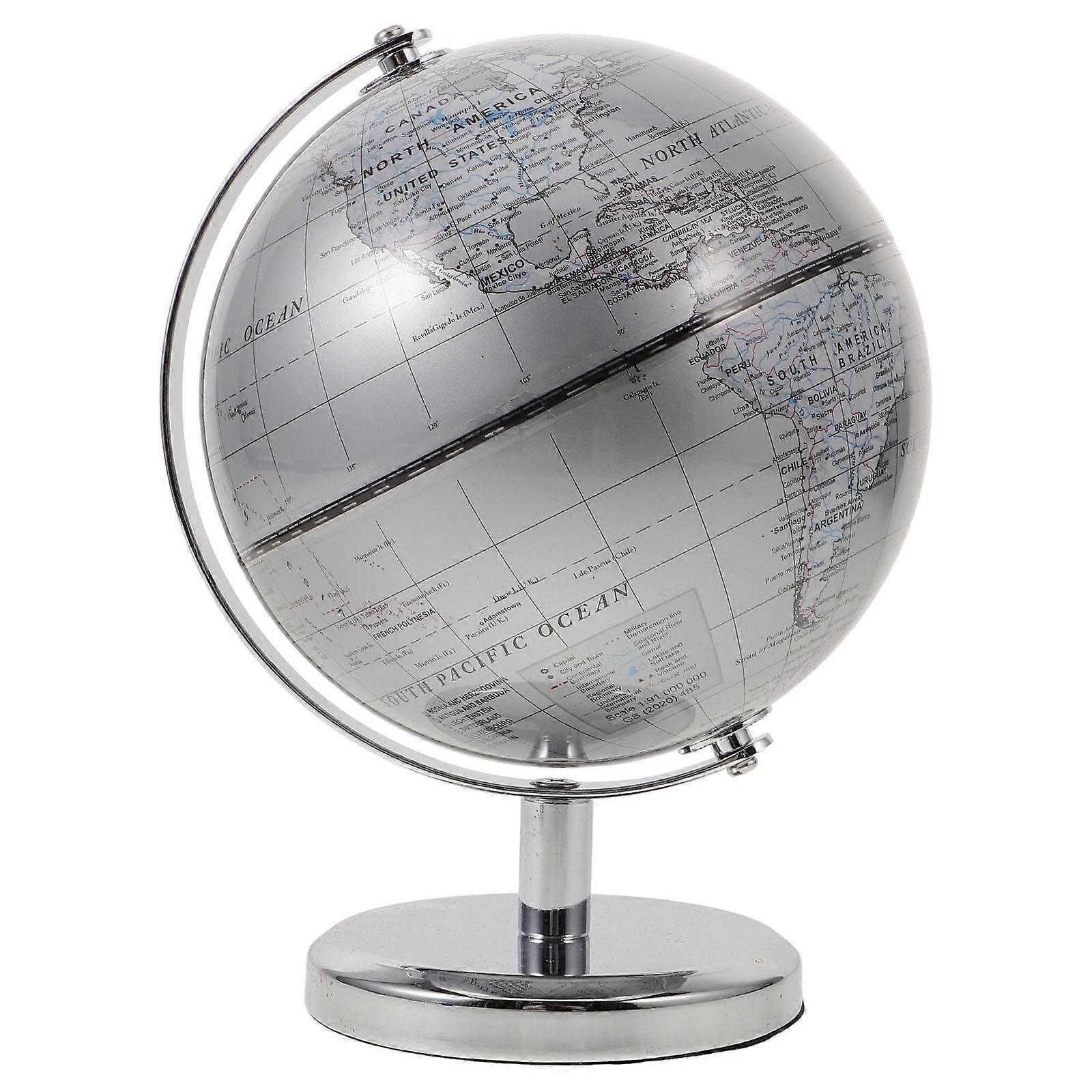 Silver Terrestrial Globe Tabletop Globe for Decoration 14Cm Display