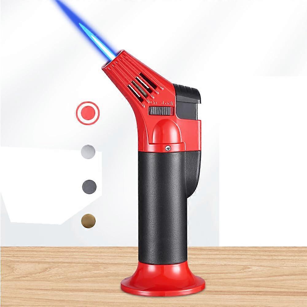 Refillable Cooking Torch with Safety Lock, Adjustable Flame Kitchen Blow Torch for Baking BBQ, Red