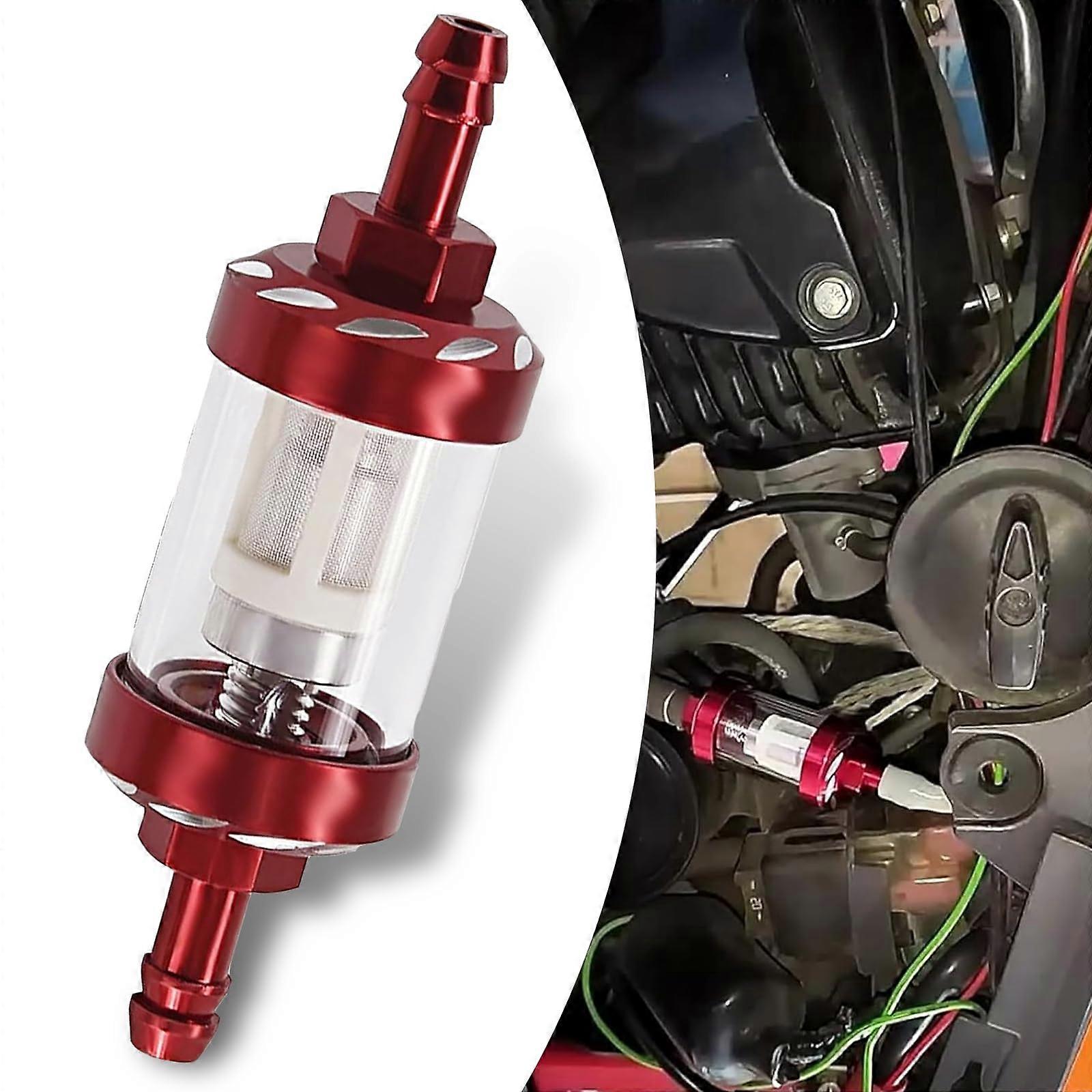 Motorcycle Fuel Filter with Glass Cup, RustProof Alloy, Visible Oil Level, Universal Red
