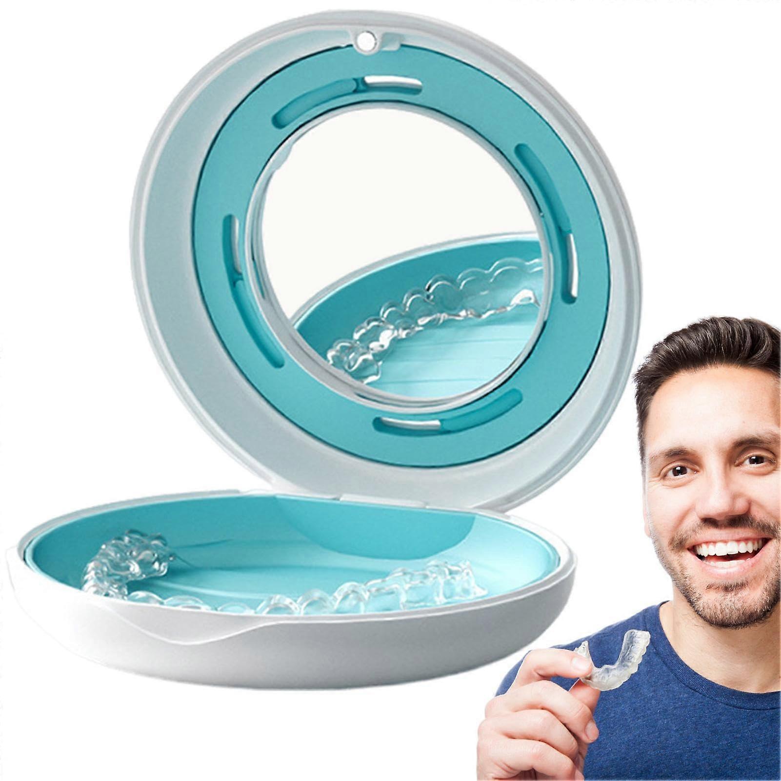 Retainer Case with Builtin Mirror and Ventilation, Secure Aligner Storage Box for Braces, White