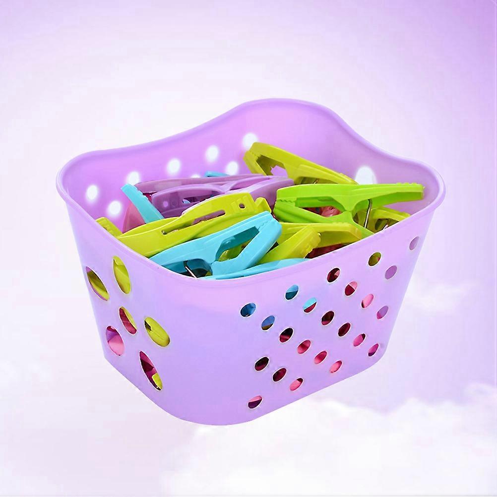 Sturdy Clothespin with Basket for Hanging Plastic Pegs Assorted Color 30pcs