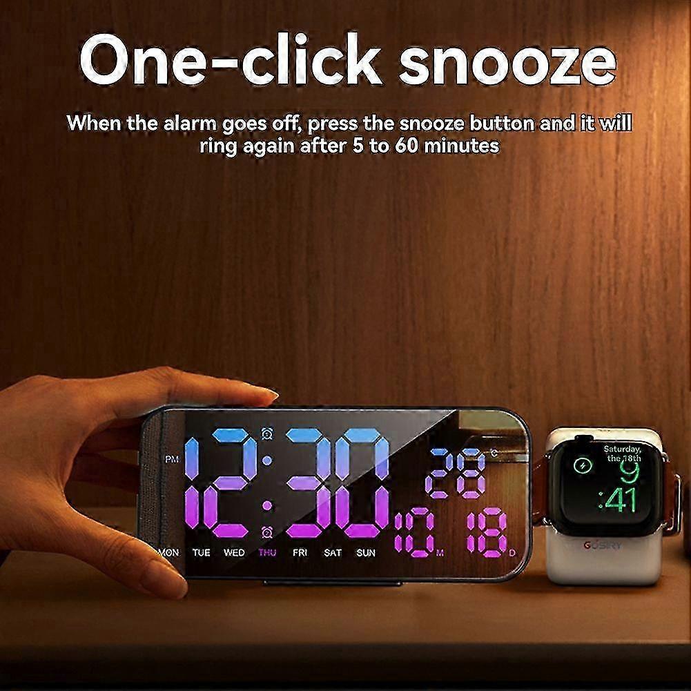 RGB LED Clock Mirror with Temperature, Date, Week Display - USB Powered Wall/Table Clock