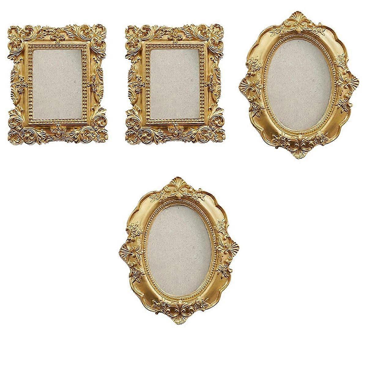 4Pcs Magnetic Picture Frames for Refrigerator,Wall Hanging Mini Gold Frames Vintage Oval Rectangle B