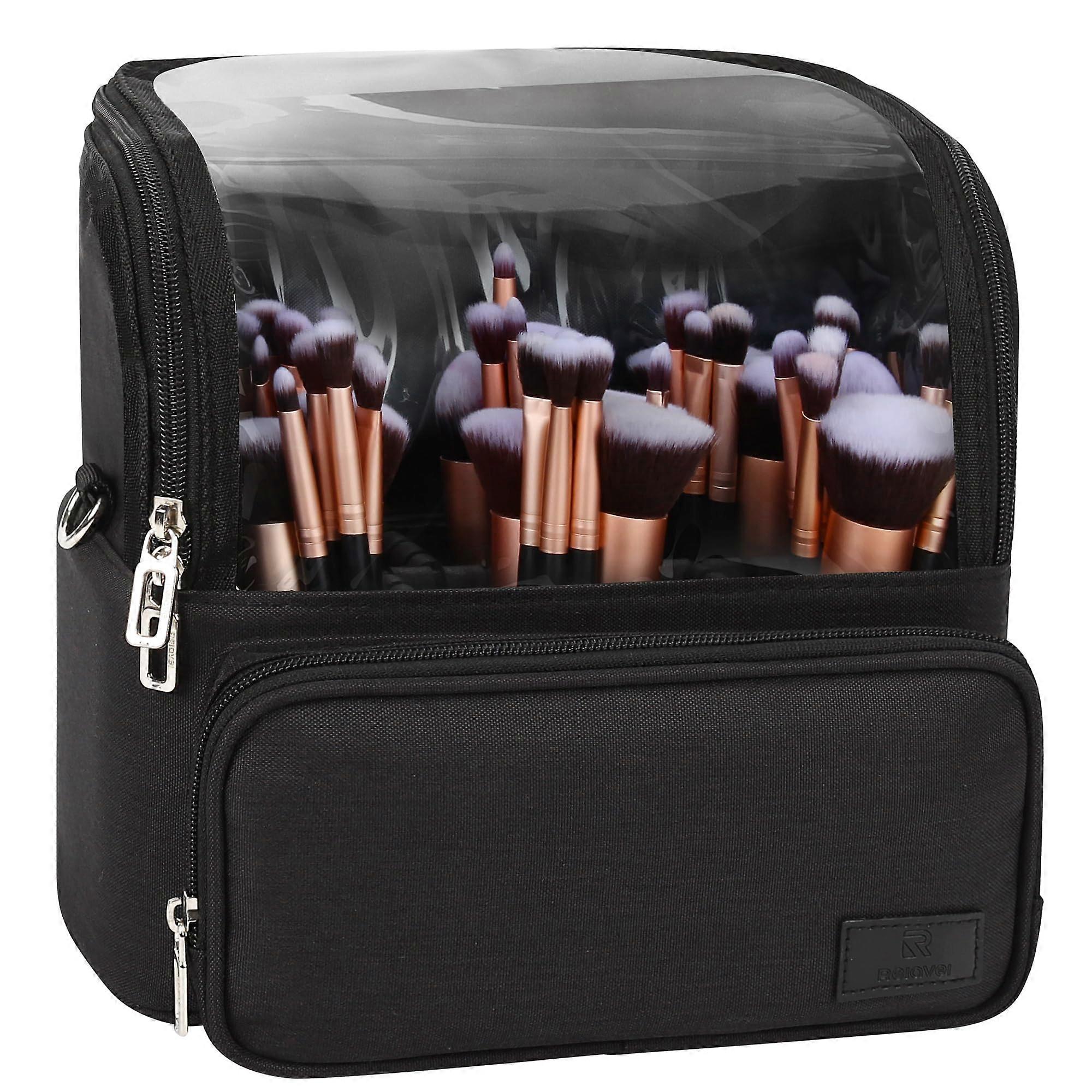 Extra Large Makeup Brush Holder Bag with StandUp Foldable Waterproof Design and Adjustable Dividers