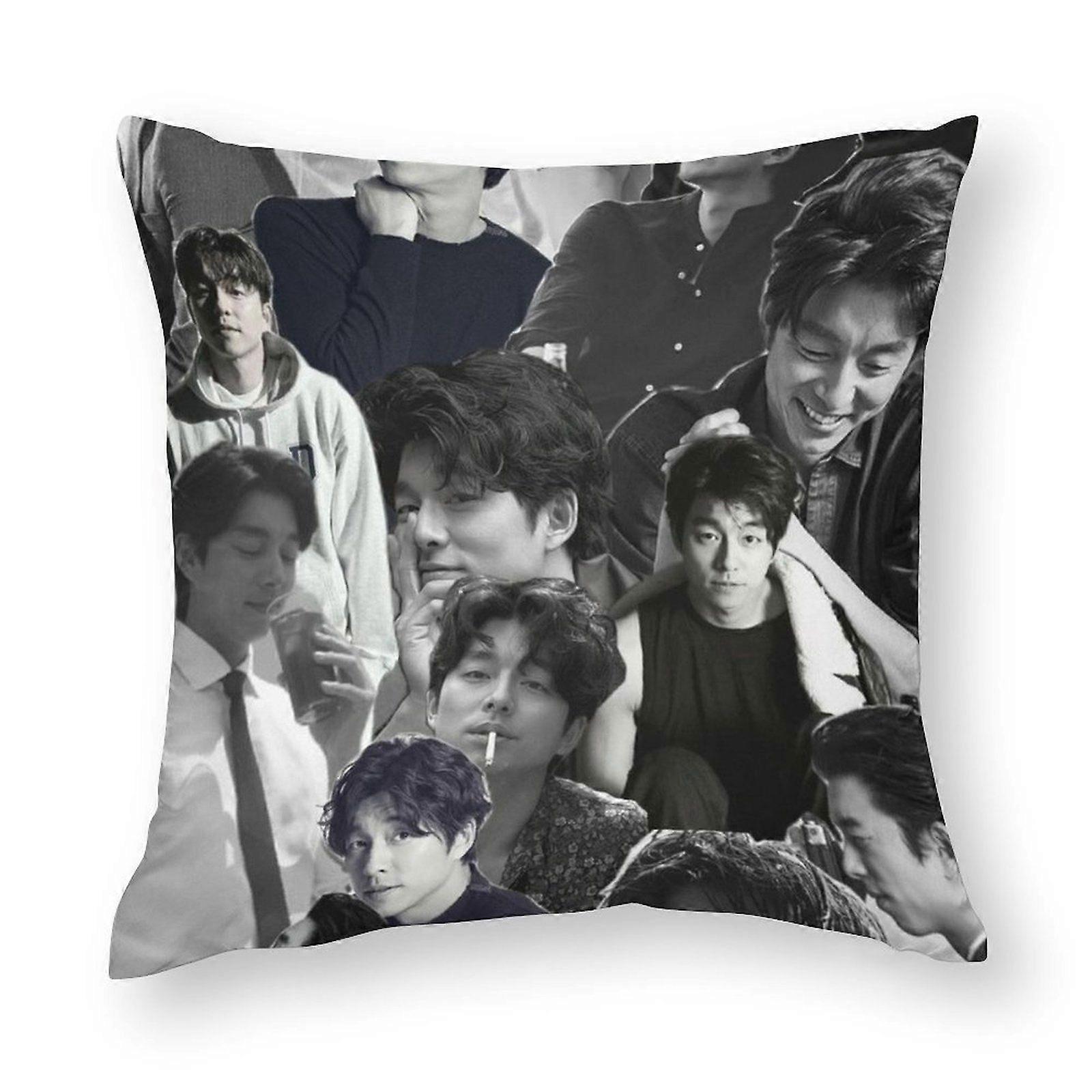 Gong yoo Throw Pillow Covers Linen Striped Gradient Statement Ink for Entryway
