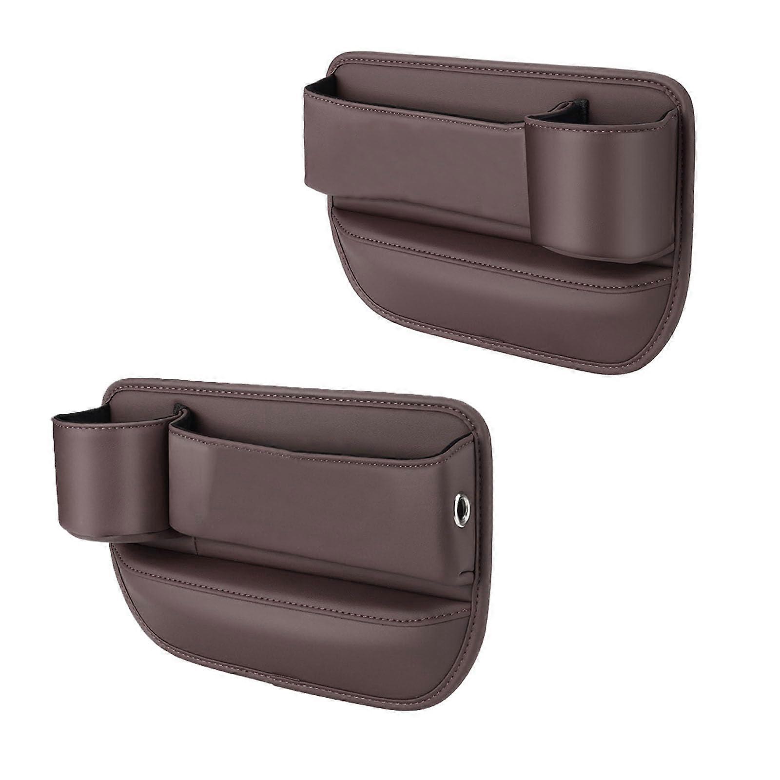 2 Pack Leather Car Seat Gap Filler with Dual Cup Holders and USB Charging for BYD e2 e9 e1 e3 e5 e7 G3 G3R G5 G6, Brown