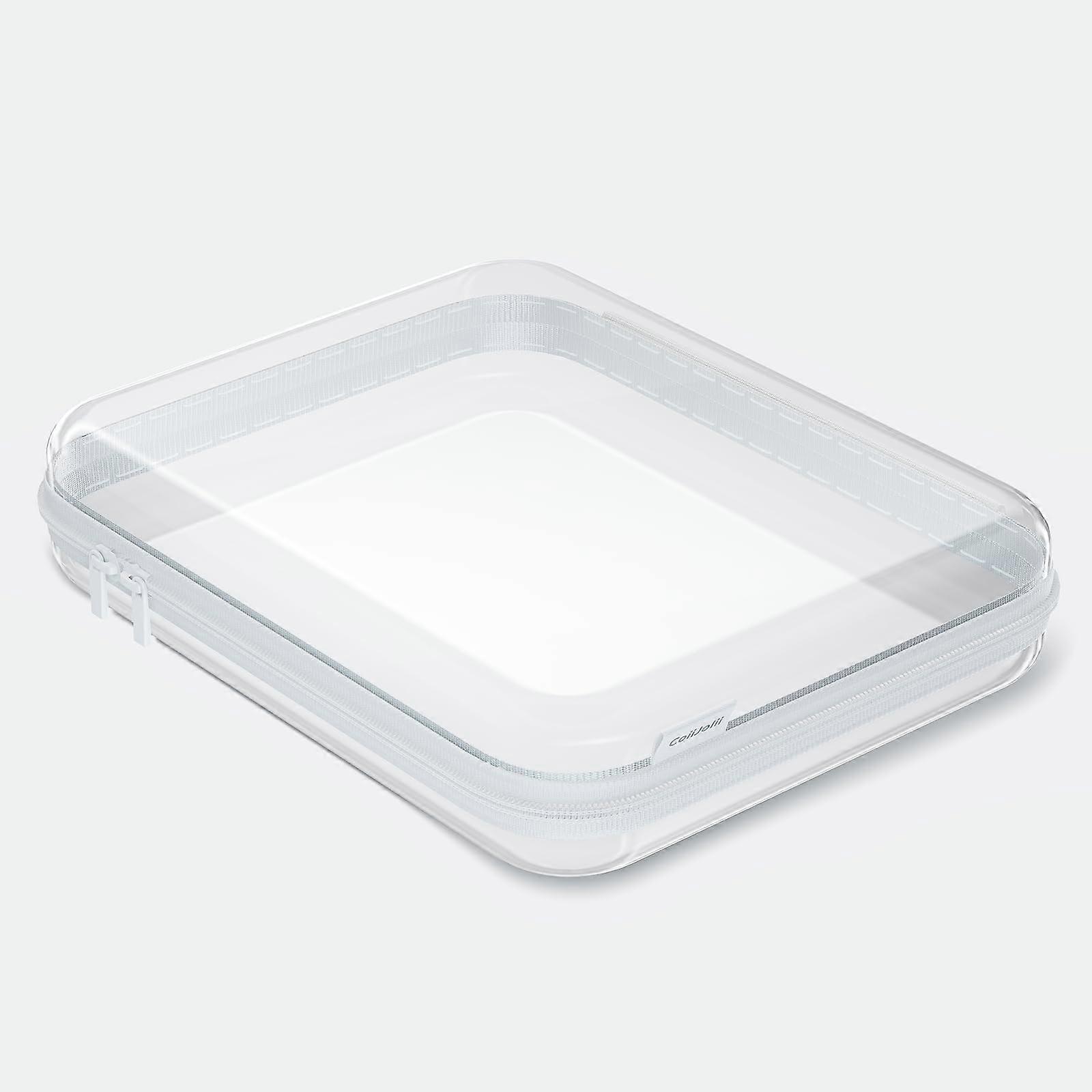Large Clear Zippered Hard Pouch with Stackable Transparent Storage Bin Organizer, White 1Pc