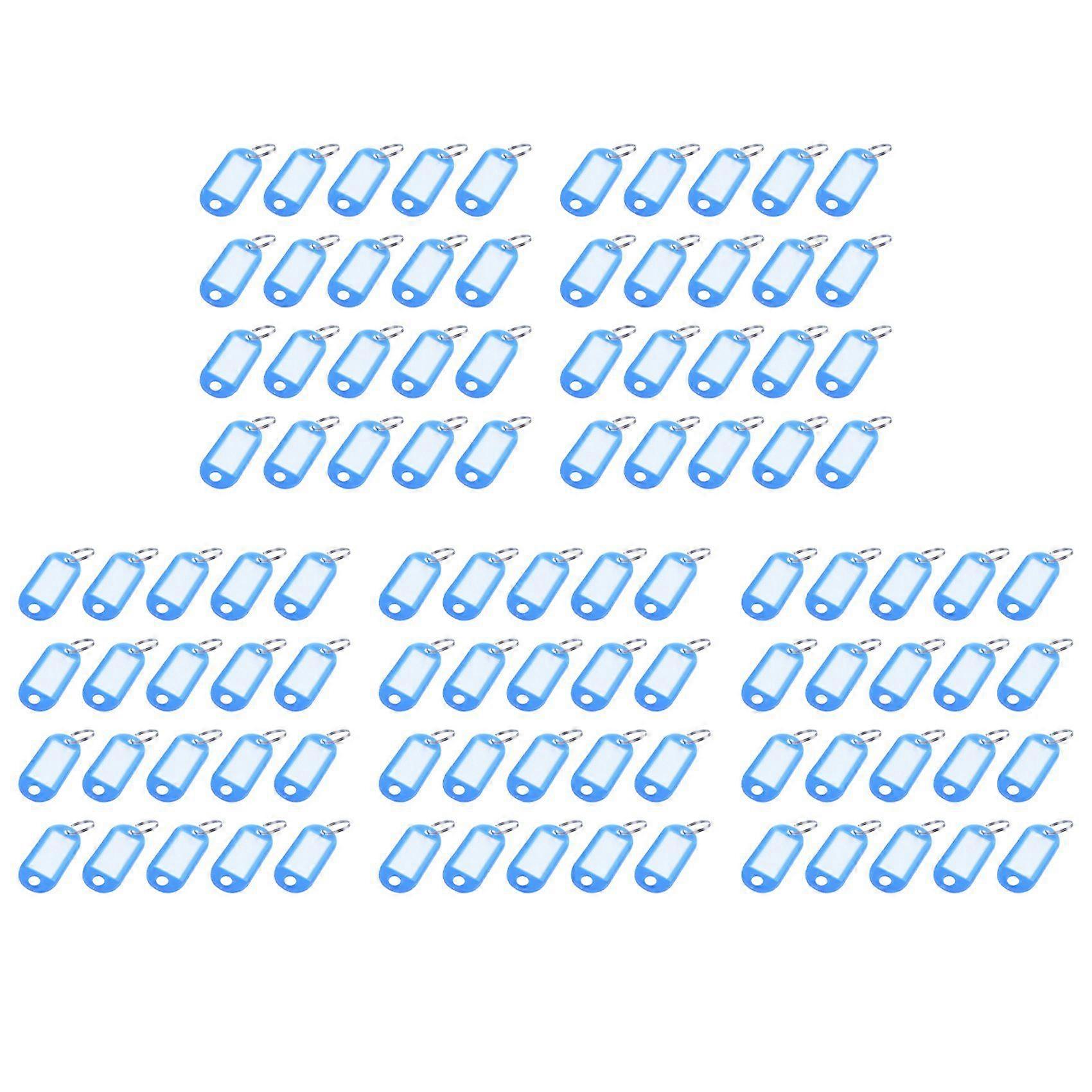 100 Pcs Key ID Label Tags Split Ring Keyring Keychain Blue