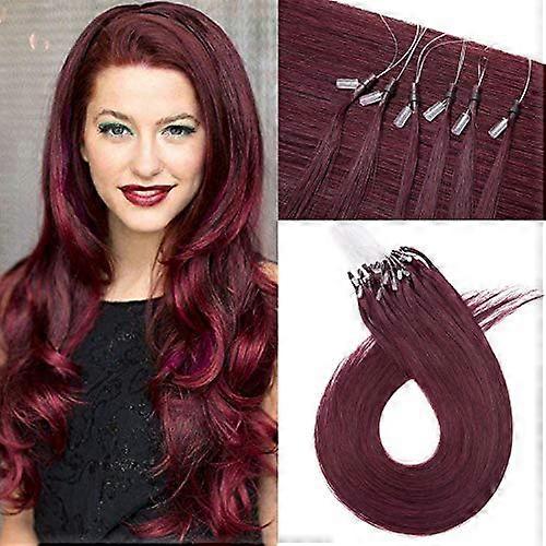 20 Inch Micro Loop Human Hair Extensions 99J Wine Red 100% Remy Prelooped Microbead Design