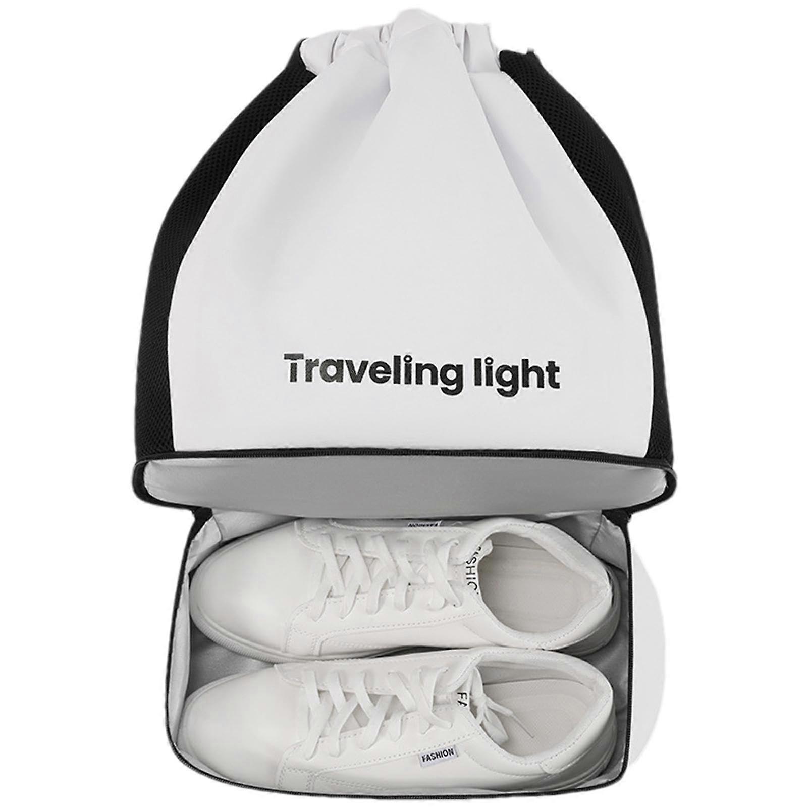 Gym Drawstring Bag Waterproof Lightweight with Large Capacity and Shoe Compartment White