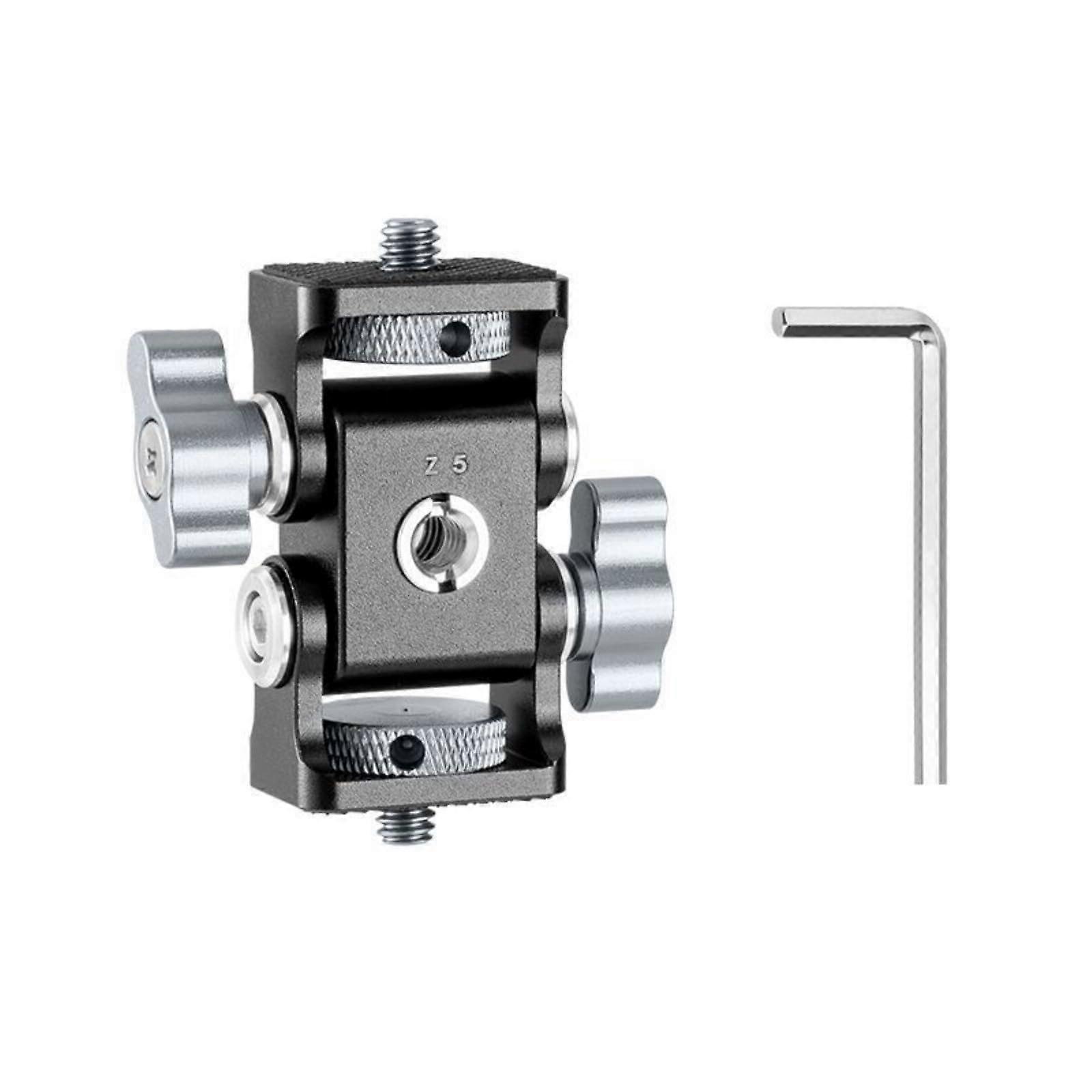 Dual Head Camera Mount with 1/4 and 3/8 Base, 360° Adjustable Tripod Head for Vlogging, Grey