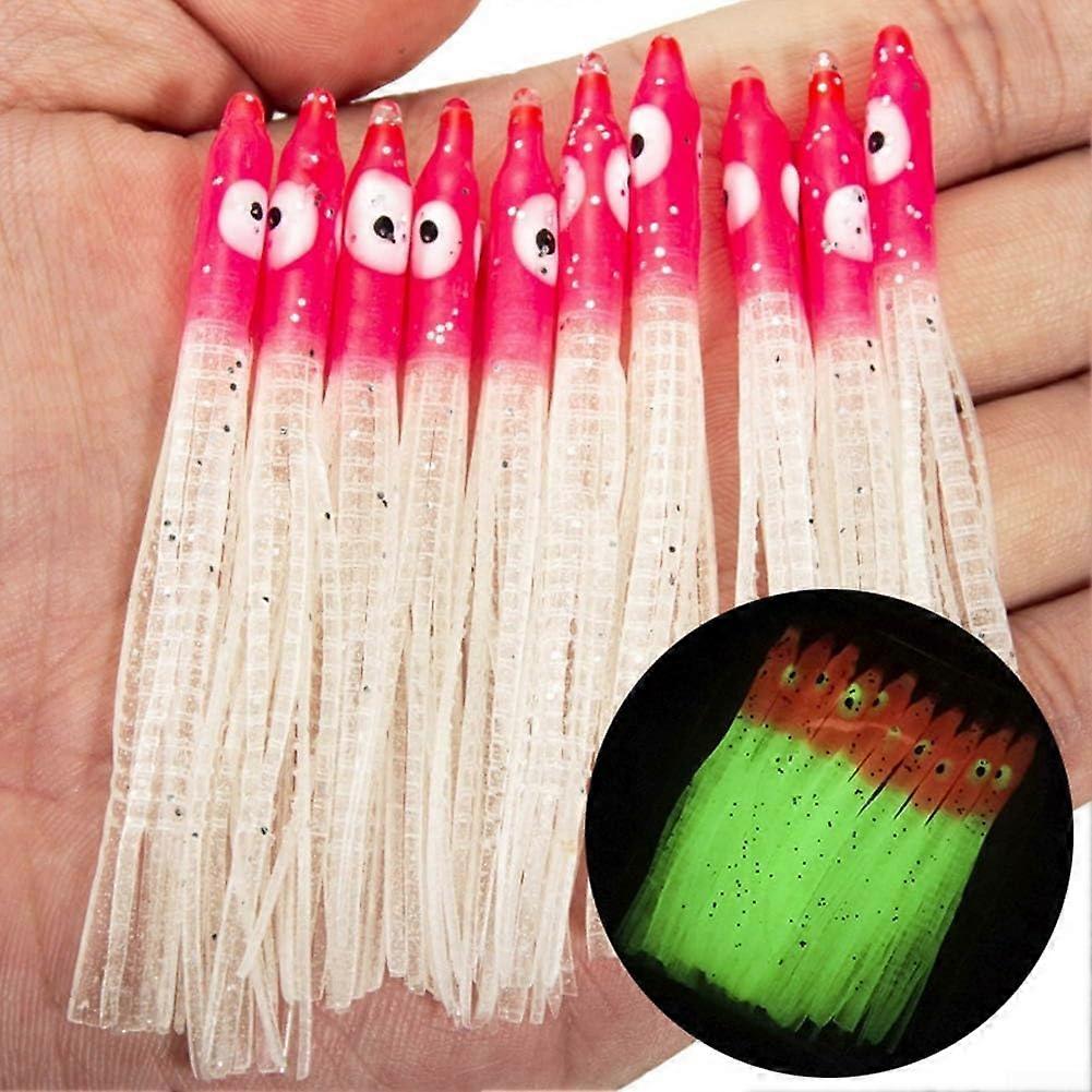 10pcs 8cm Luminous Fishing Lures Squid Octopus Soft Baits Needle Shape Red Glow
