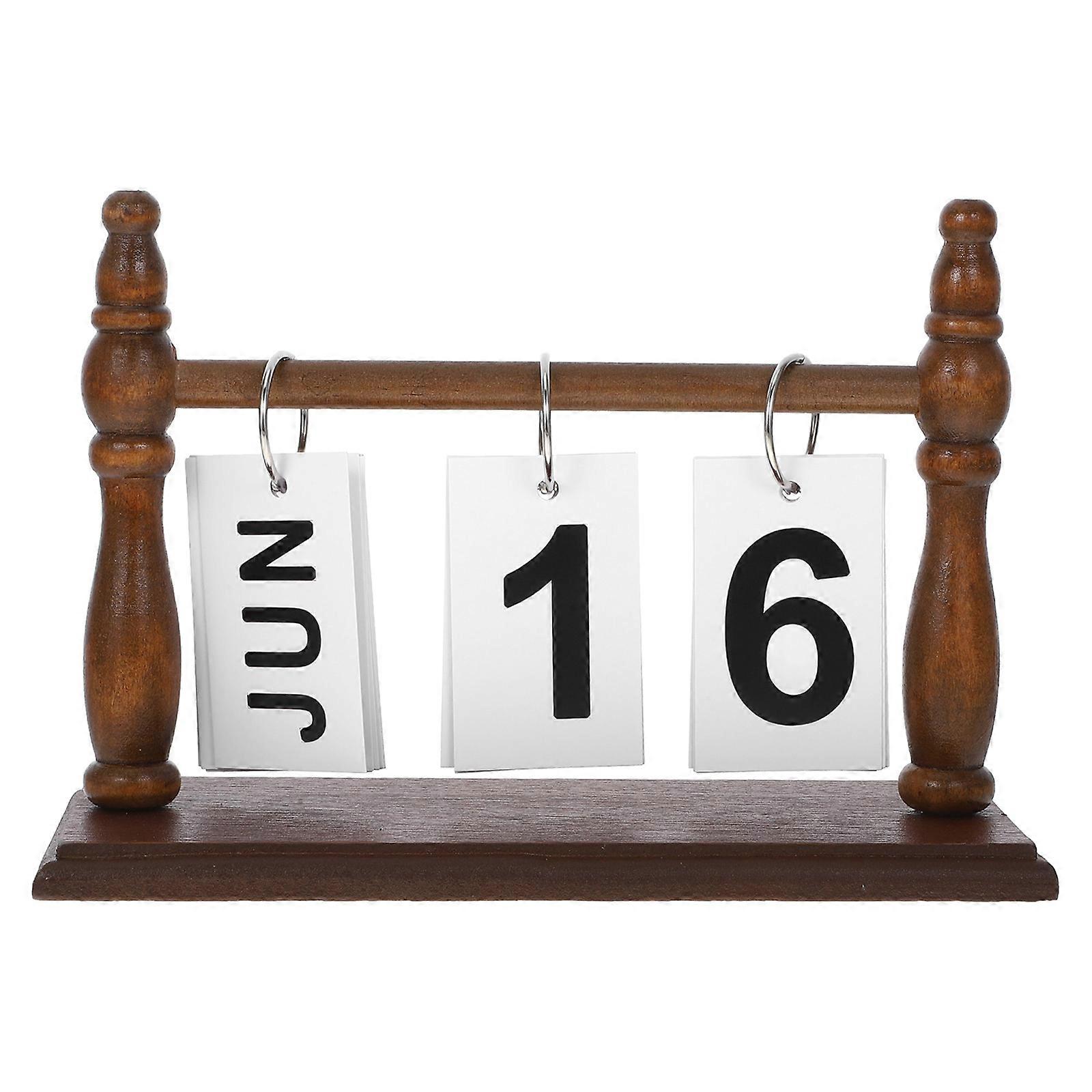 Coffee Wooden Based Desk Calendar for Office with Perpetual Flip Function