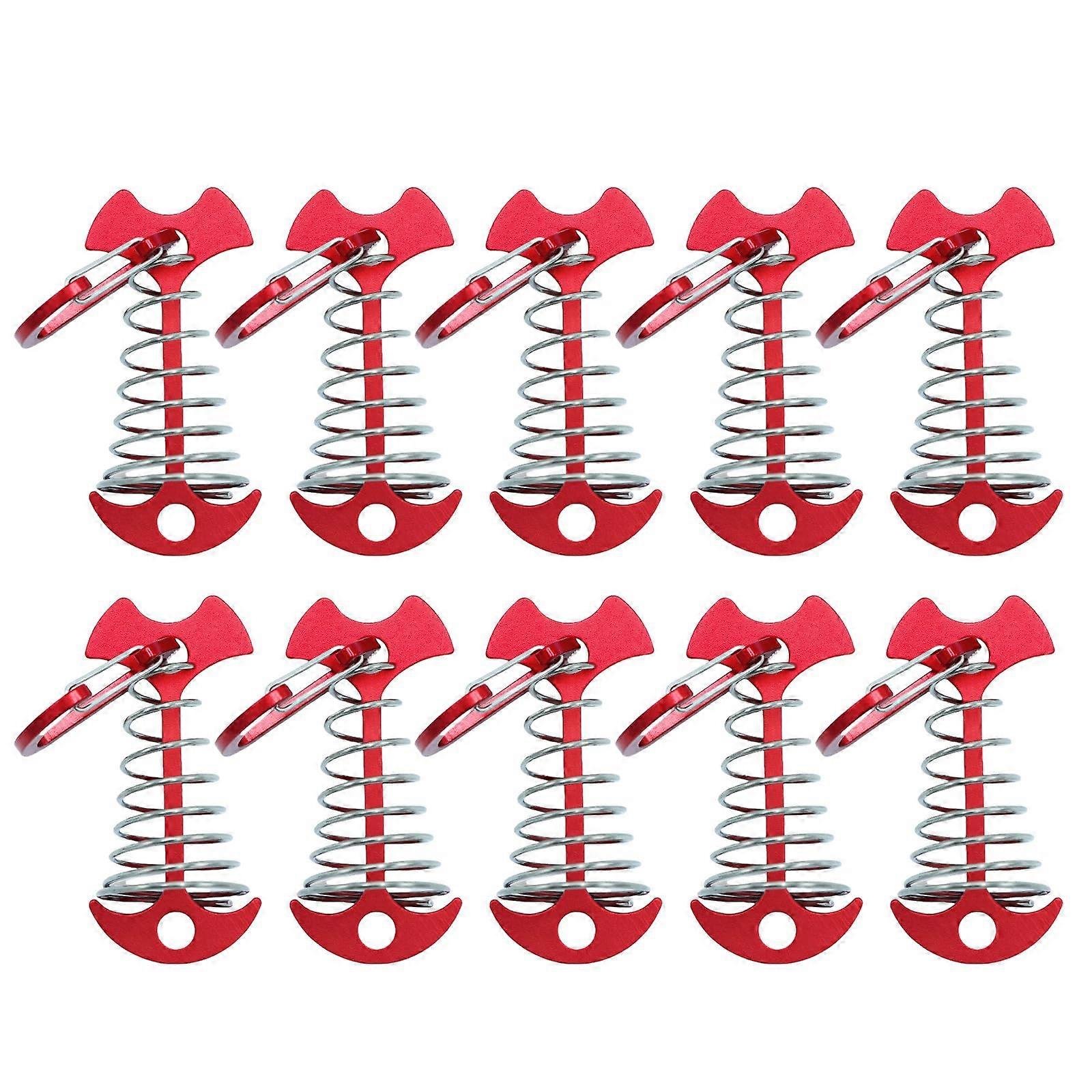10pcs Fishbone Tent Stakes with Adjustable Spring Buckles for Camping Hiking Deck Planks Red