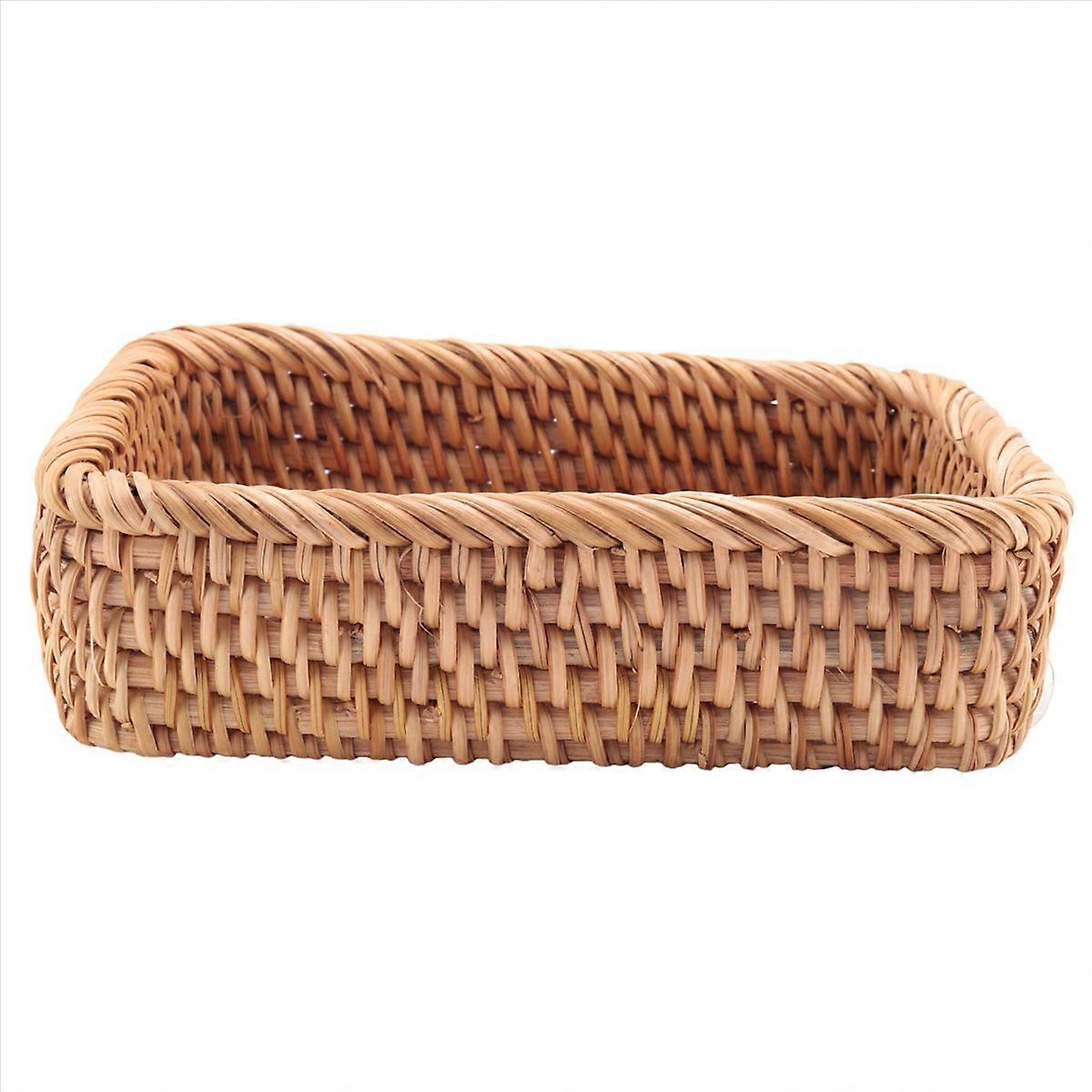 Hand-Woven Rectangular Rattan Wicker Basket Kitchen Household Tools-S