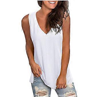 Zomerse casual tanktops, effen kleur, mouwloos, V-hals, tuinblouse, vakantie, strand, damesvest.
