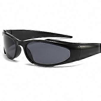 Super Dark Lens Black Sunglasses Biker Style Rider Wrap Around Frame