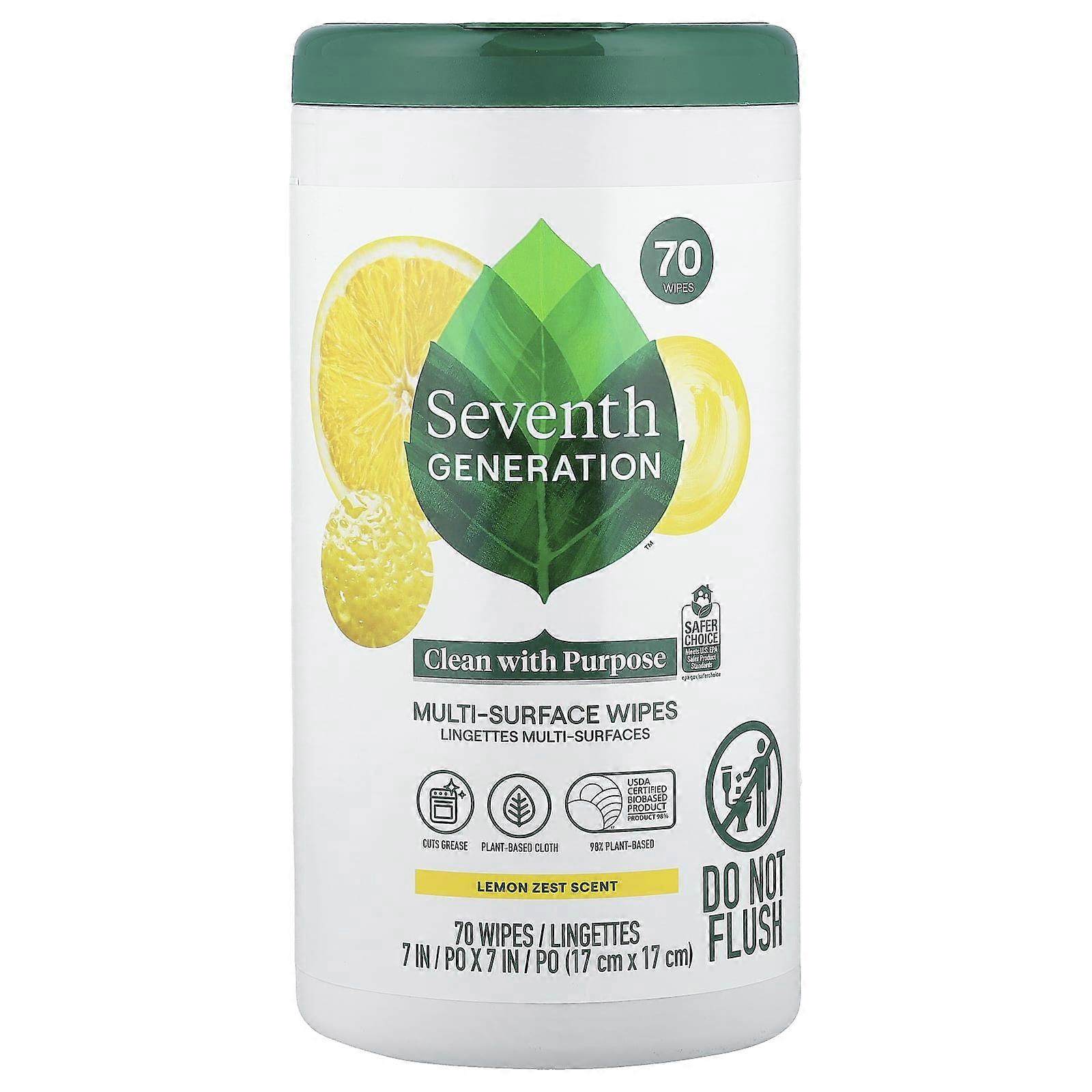 Seventh Generation, Multi-Surface Wipes, Lemon Zest, 70 Wipes, 3-Pack