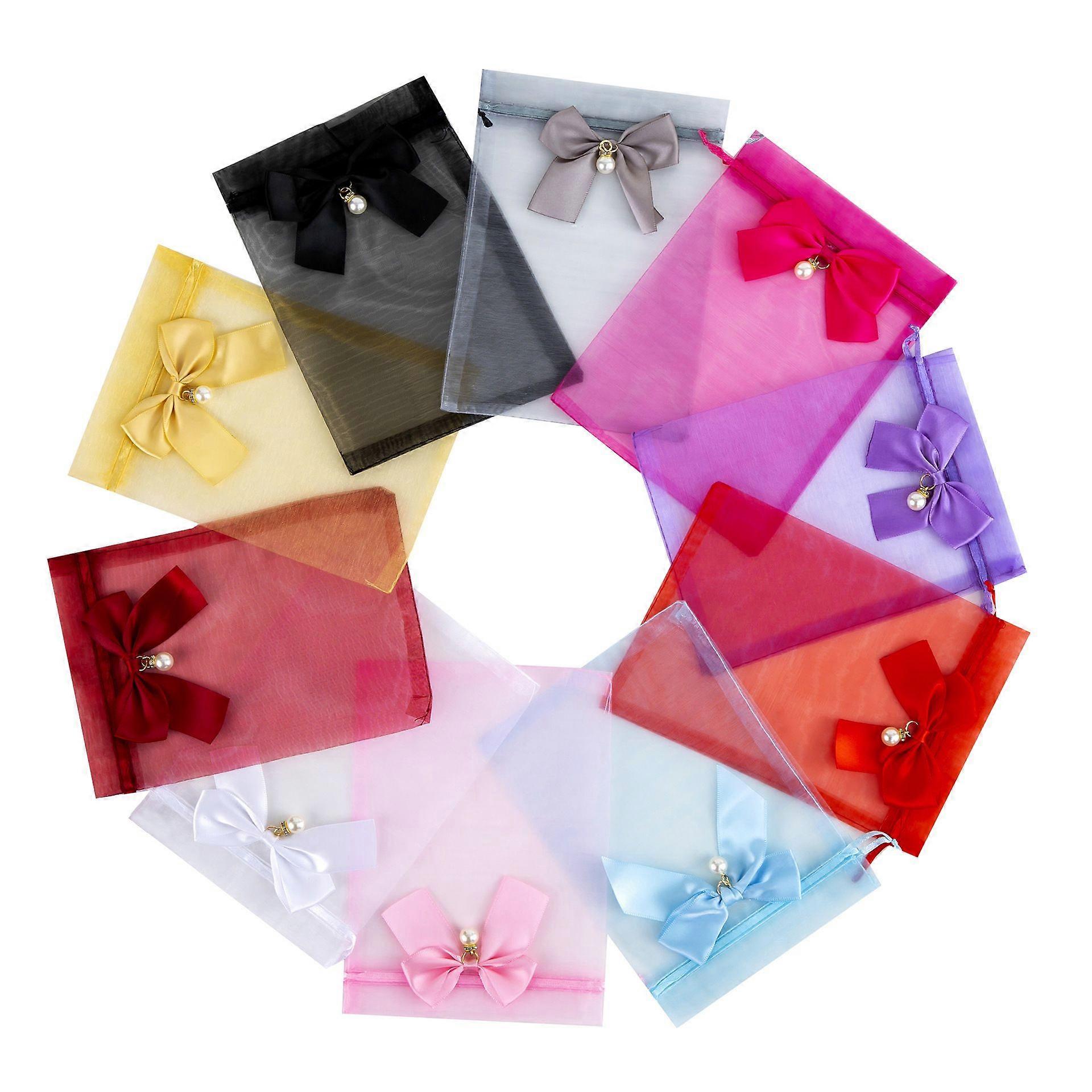 10Pcs Organza Pearl Bow Drawstring Gift Bag Set