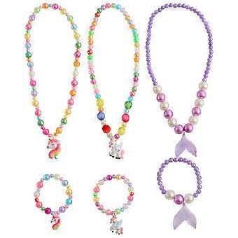 3 Sätze Mädchen Hals Dekor Perlenschmuck Kinder vortäuschen Spiel Schmuck Kinder Ankleiden Zubehör (zufälliger Stil)