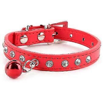Rhinestone Leather Dog Cat Collar with Eck Buckle Bell Strap