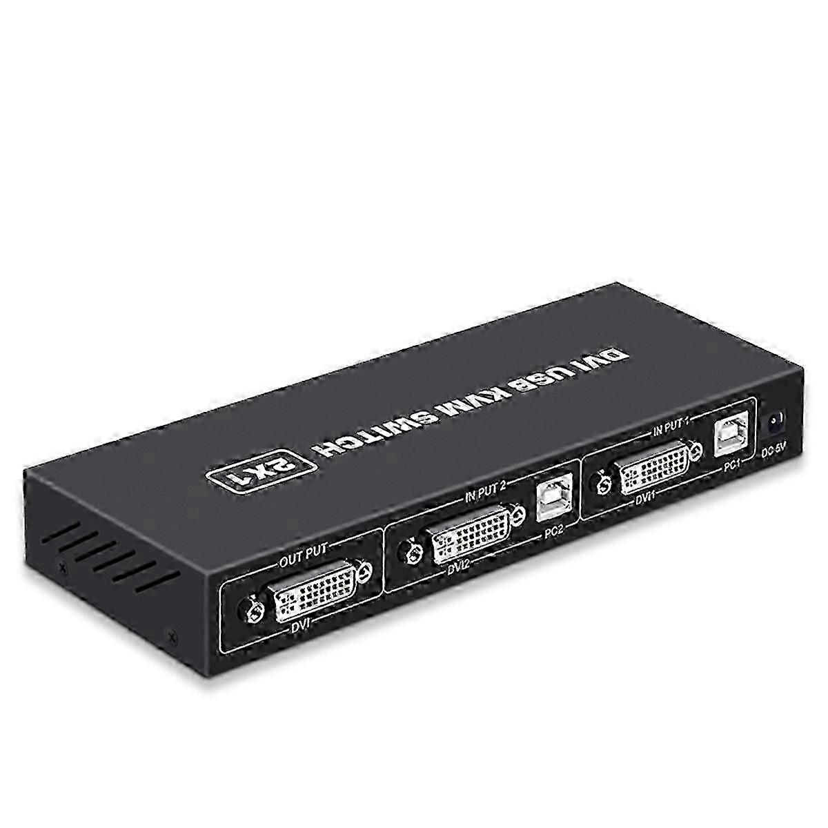 KVM Switch USB 2.0 DVI 4K 1080p 10m Cable Desktop Controller Metal Shell