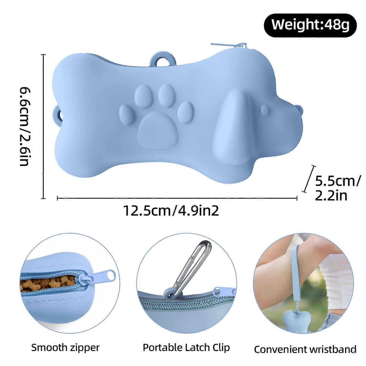 Silicone Dog Treat Pouch Portable Pet Training Snack Bag with Wrist Strap & Carabiner for Dog Walking Reward Storage