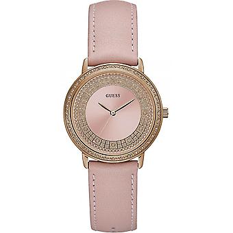 Guess sparkling pink Watch for Women Analog Quartz with Cowhide Bracelet W0032L7