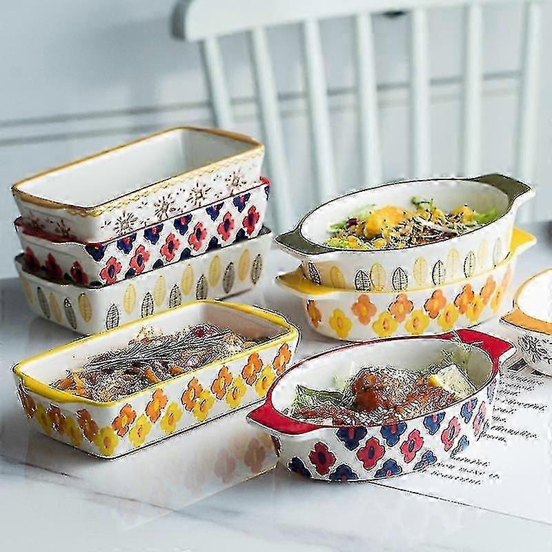 Ceramic Baking Dish Roasting Lasagna Pan Rectangular Dish Bakeware Pan With Handle Oven Kitchen Baking Tool