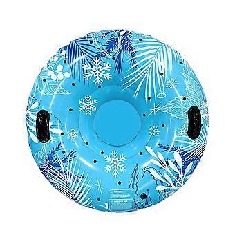 Deflatable Snow Tube for Outdoor Winter Hills, Inflatable Round PVC Design with Two Side Handholds, Blue Pattern, and Foldable Storage Multicolor