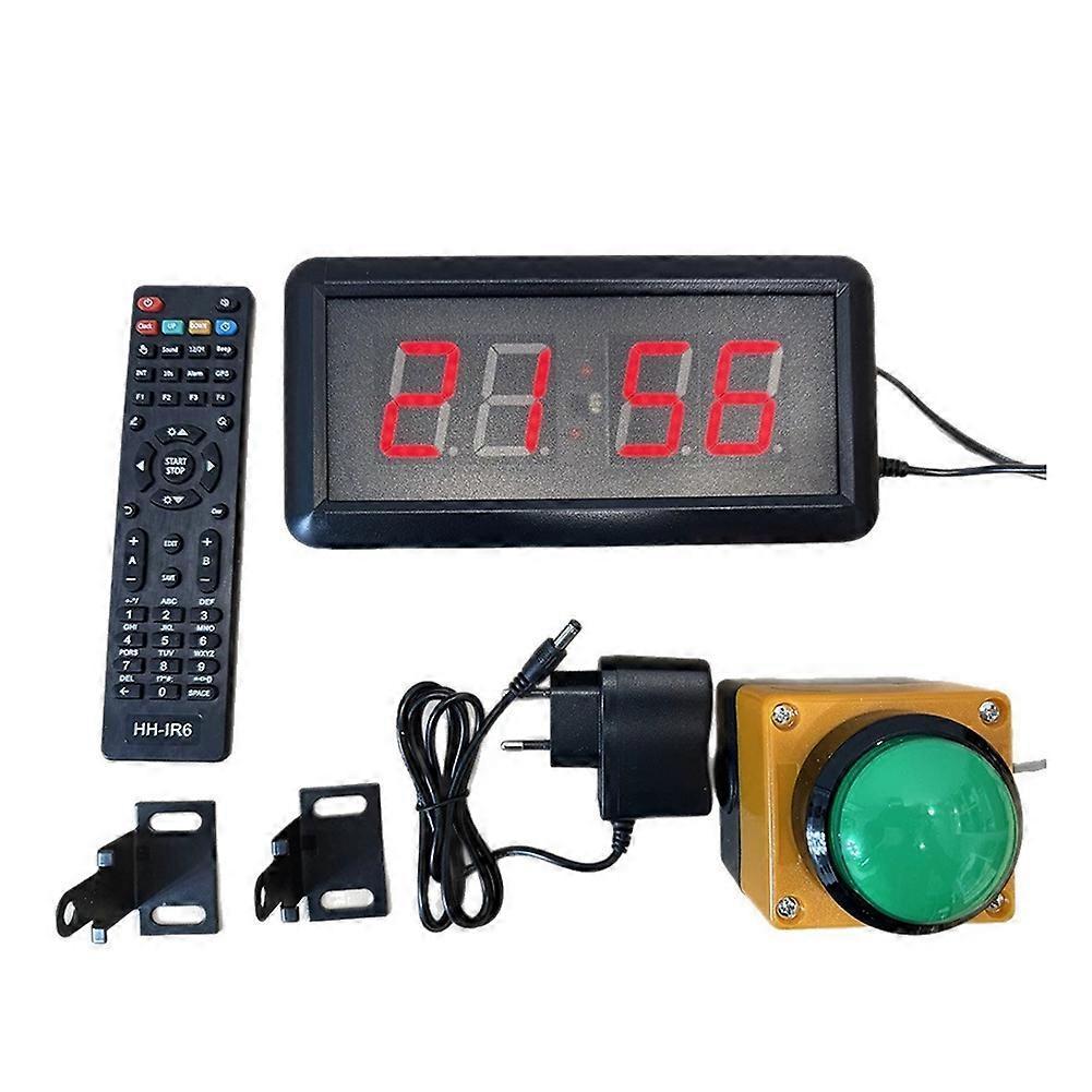 EU Plug LED Countdown Stopwatch Digital Wall Clock with Button Remote Control, Reset to Race Timer 6CM Small Button