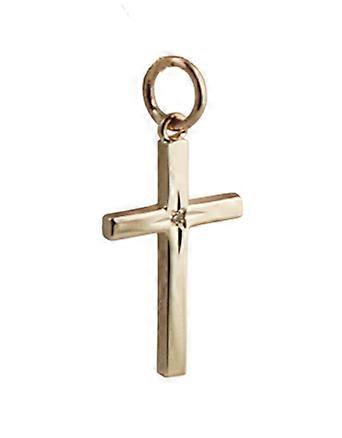 9ct Gold 20x12mm diamond star set solid block Cross