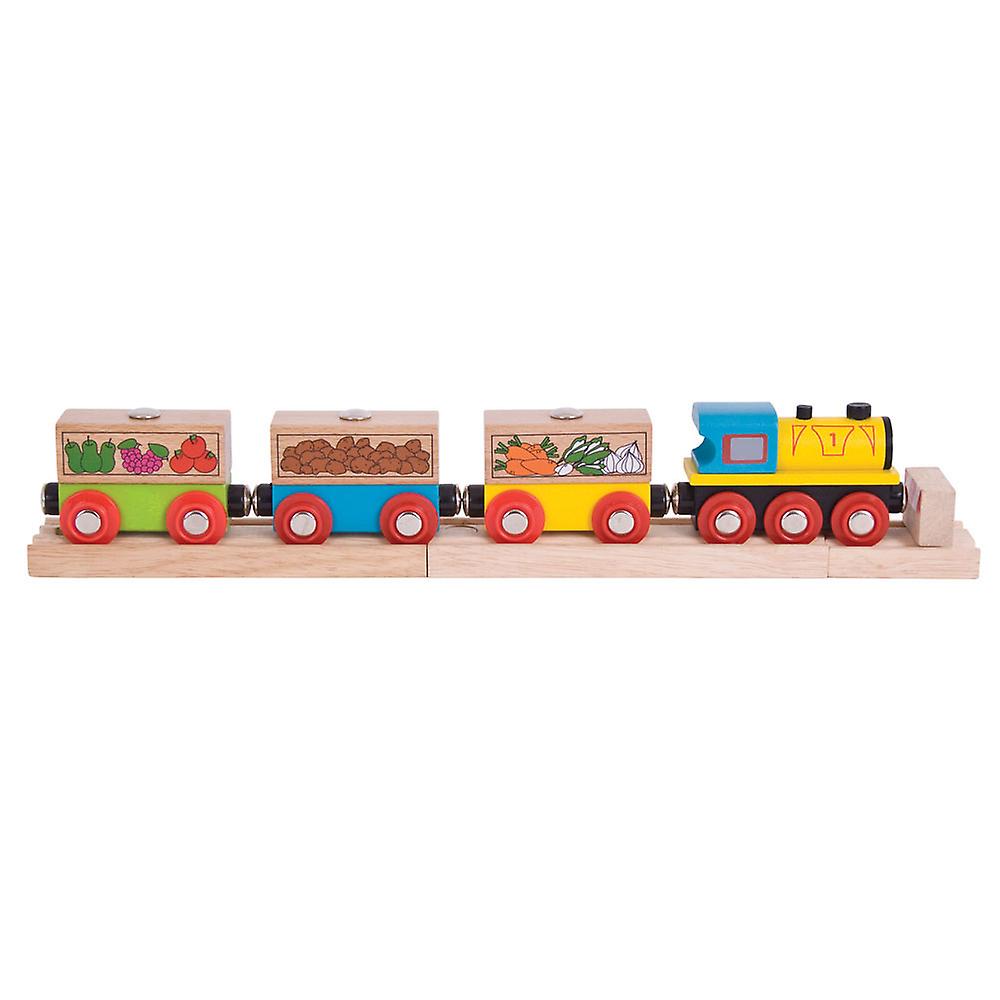 Bigjigs Rail Wooden Fruit and Veg Train Engine Locomotive Carriage Railway