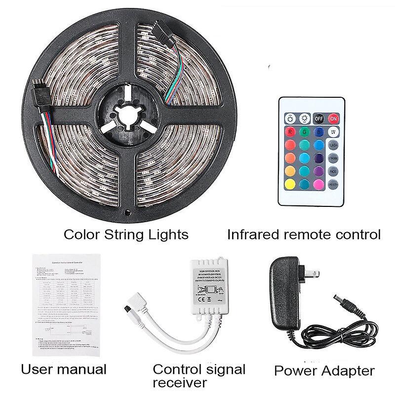 Dc12v 5m 2835 Smd Rgb Led Strip Light, Non-waterproof, With 24 Or 44 Key Ir Remote And Power Adapter