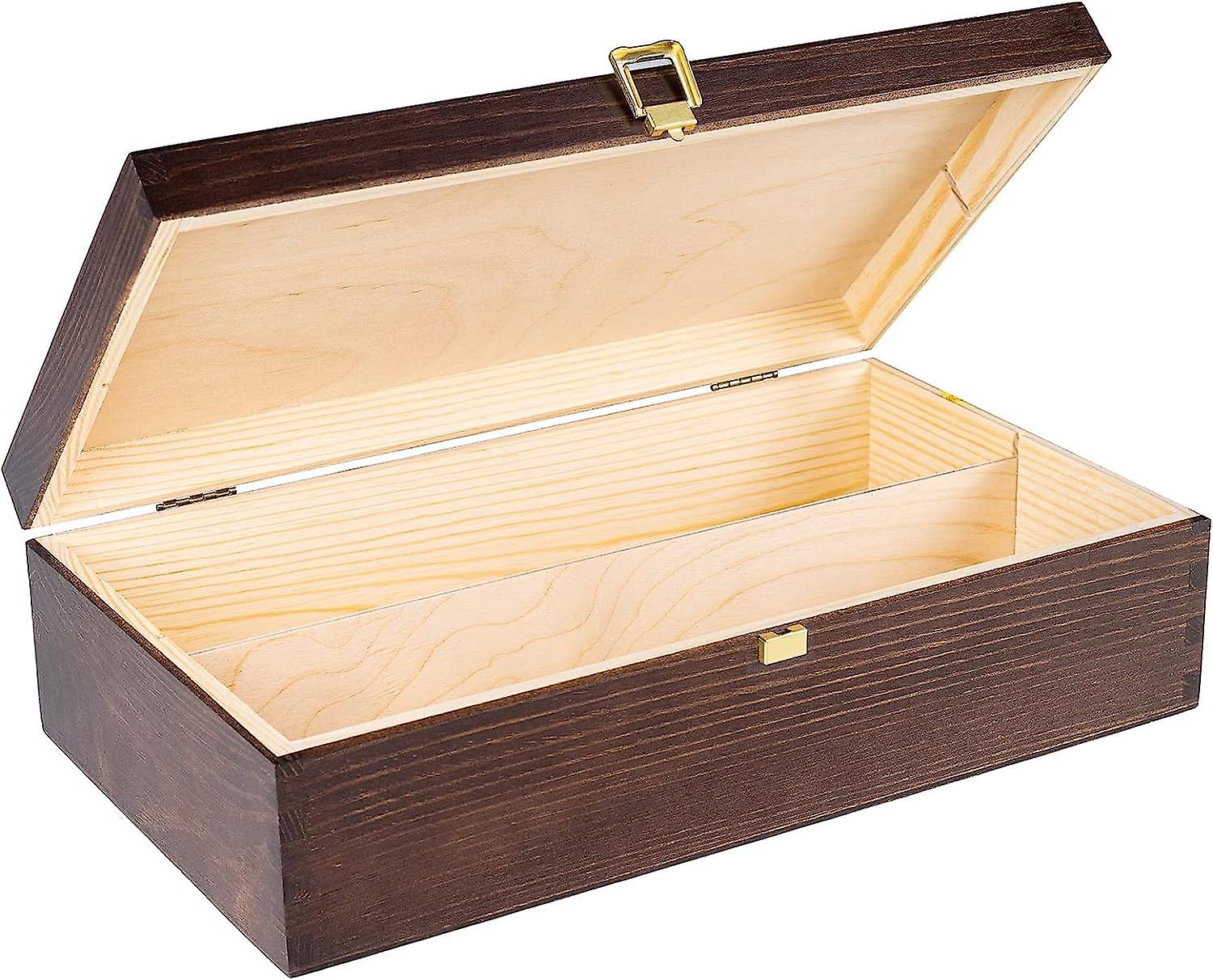 Brown Wine Box Wooden Box | Wine box for 2 bottles with lid and closure | 35 x 20 x 10 cm