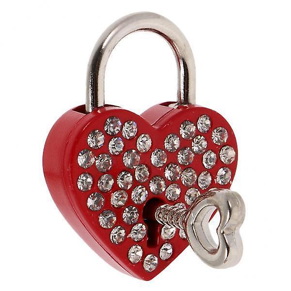 3xDiamante Heart Shape Padlock with Key Travel Locker Set Pendant Red