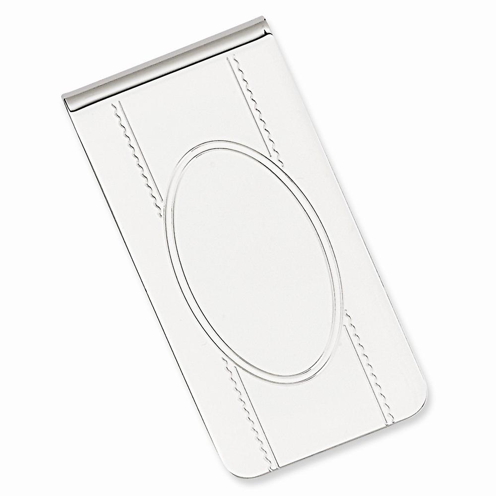 Solid Polished Patterned Rhodium Plated with Engraveable Area Money Clip 50x25mm Wide-Money-Clip for Men