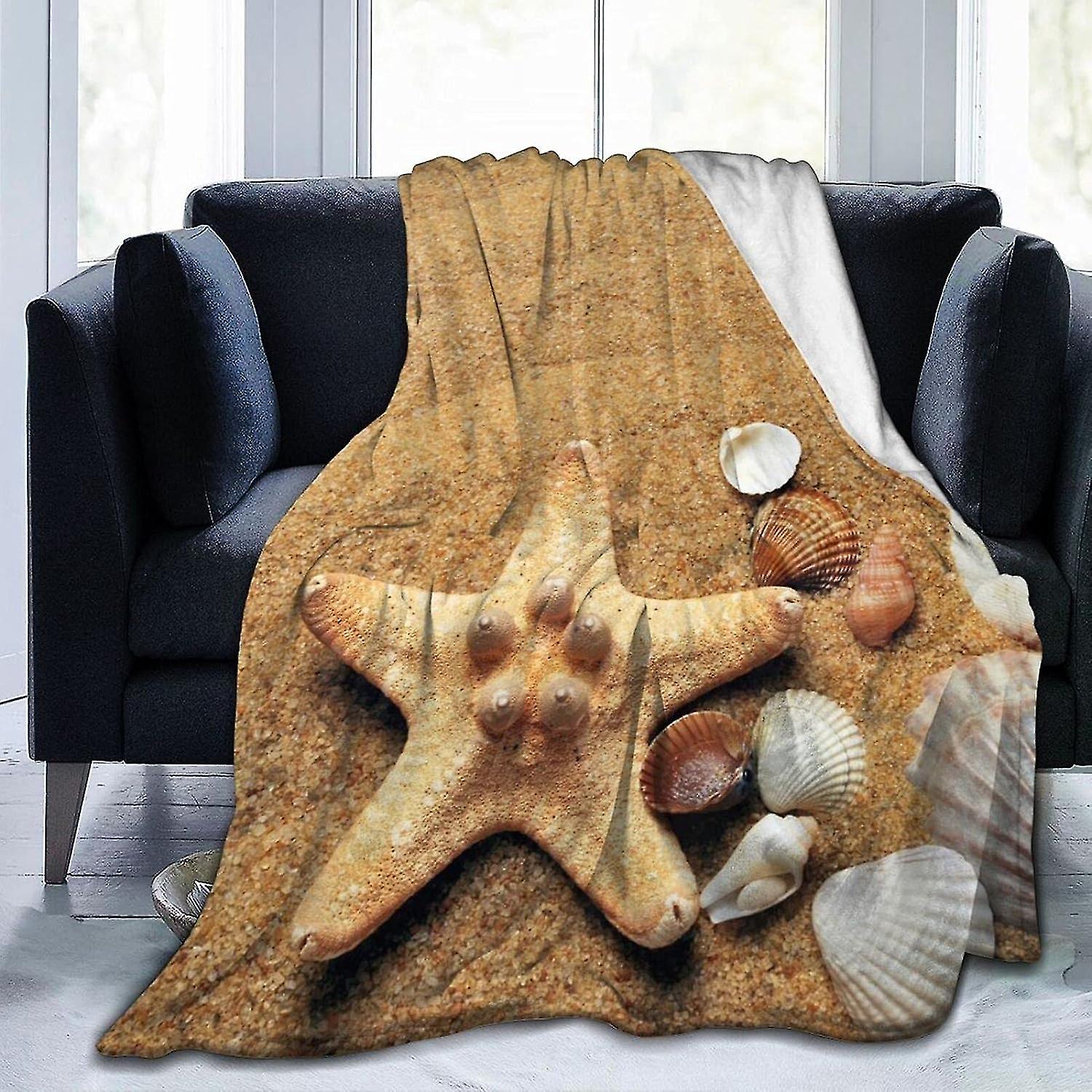 Plush Flannel Blankets Sand And Shells Sherpa Throw Blanket