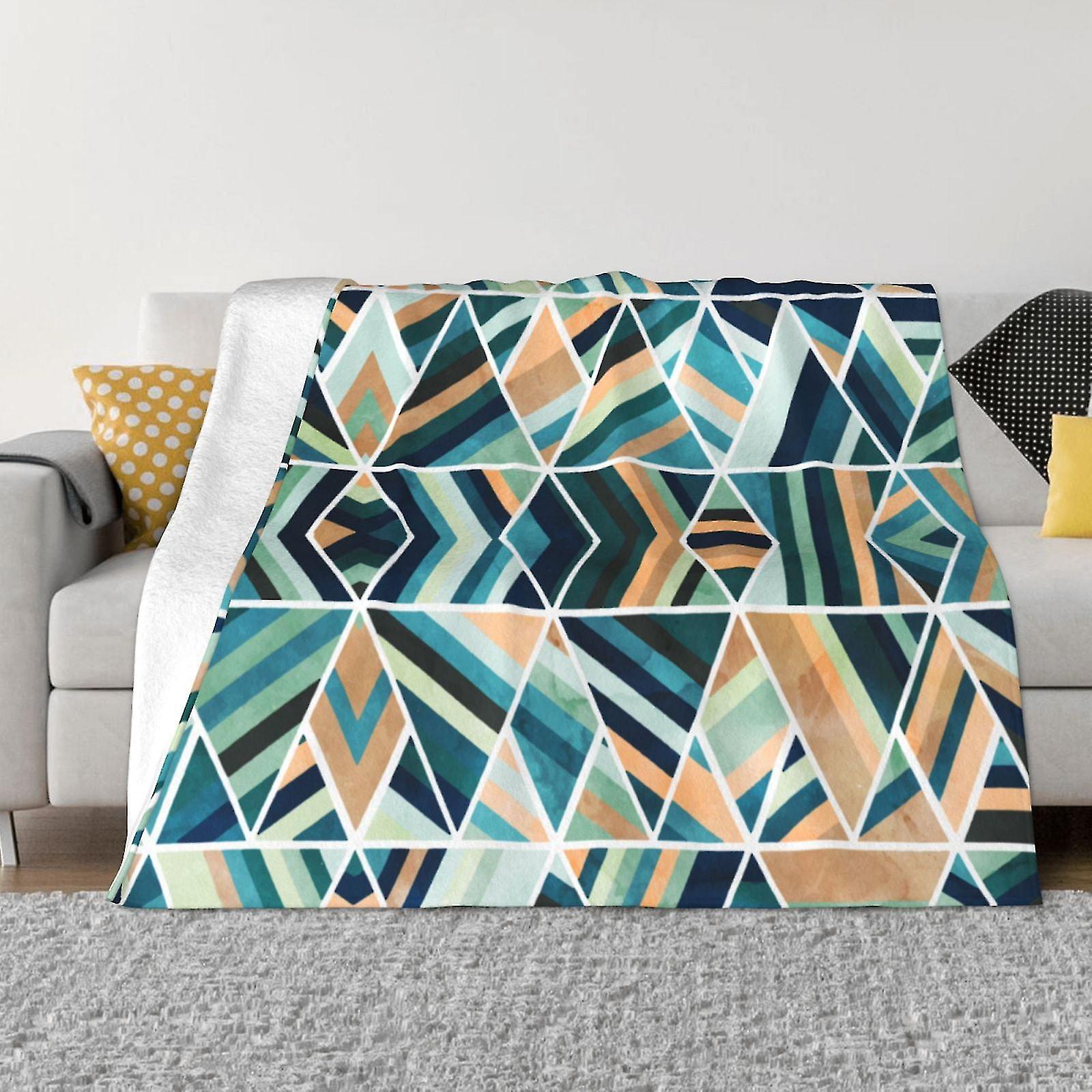 Flannel Throw Blanket For Couch, Prismatic Geometry Background Bed Sofa Decor Blankets For Home Bedroom,-ujki565