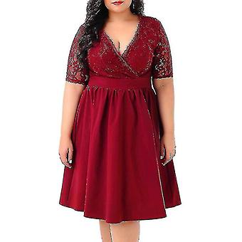 Women's Plus Size V Neck Short Sleeve Sexy Lace Patch Waist Evening Dress |  Fruugo ZA